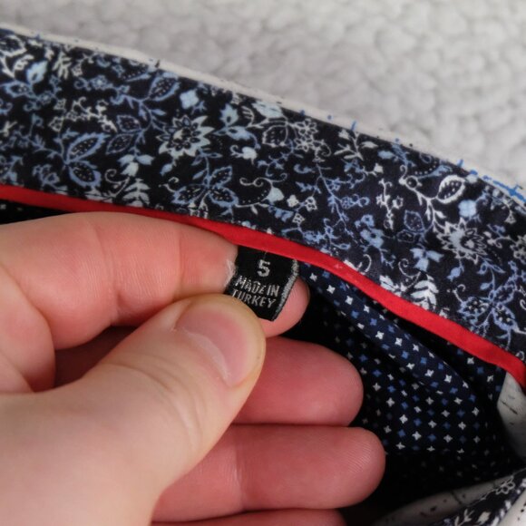 Au Noir Shirt Mens 5 White Blue Button Up Striped Geometric Long Sleeve - Picture 9 of 11